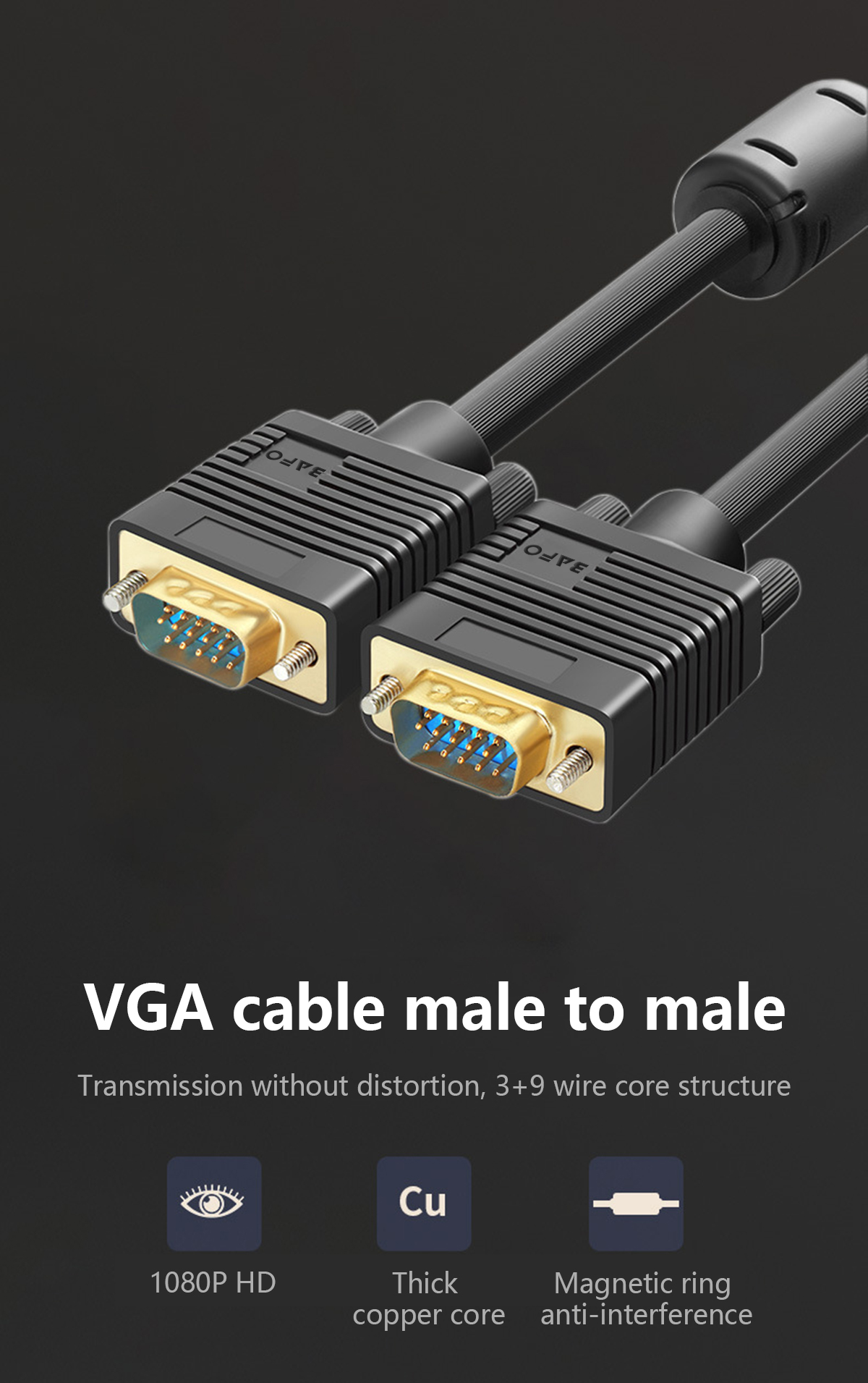 High Performance VGA to VGA With Ferrite Monitor Cable 1080P@60Hz (PVC) 05.jpg