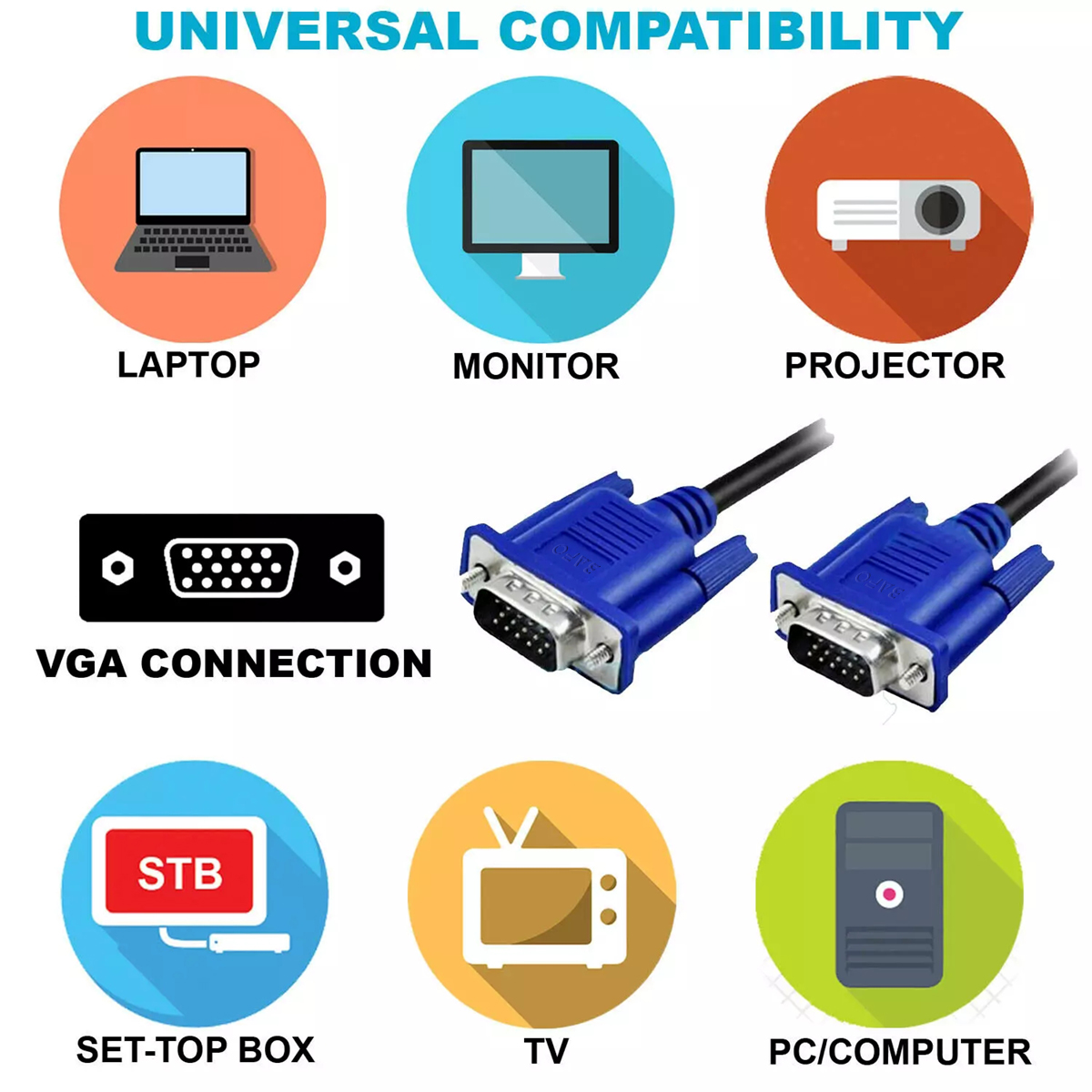 High Performance VGA to VGA With Ferrite Monitor Cable 1080P@60Hz (PVC) 04.jpg