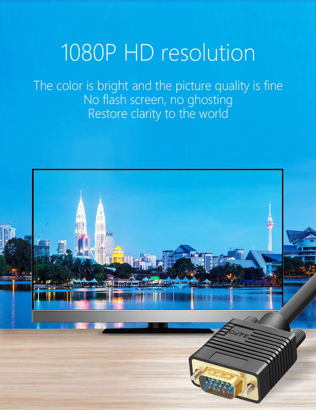 High Performance VGA to VGA With Ferrite Monitor Cable 1080P@60Hz (PVC) 06.jpg